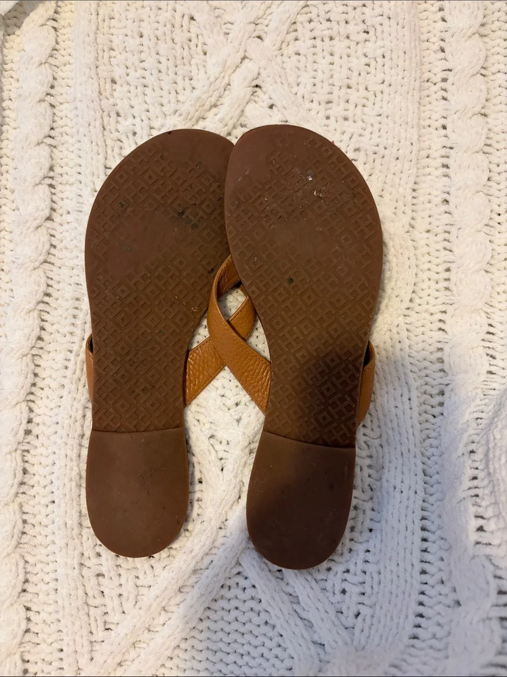 Tory Burch Tan/Brown Leather Logo Flip Flop Sandals
